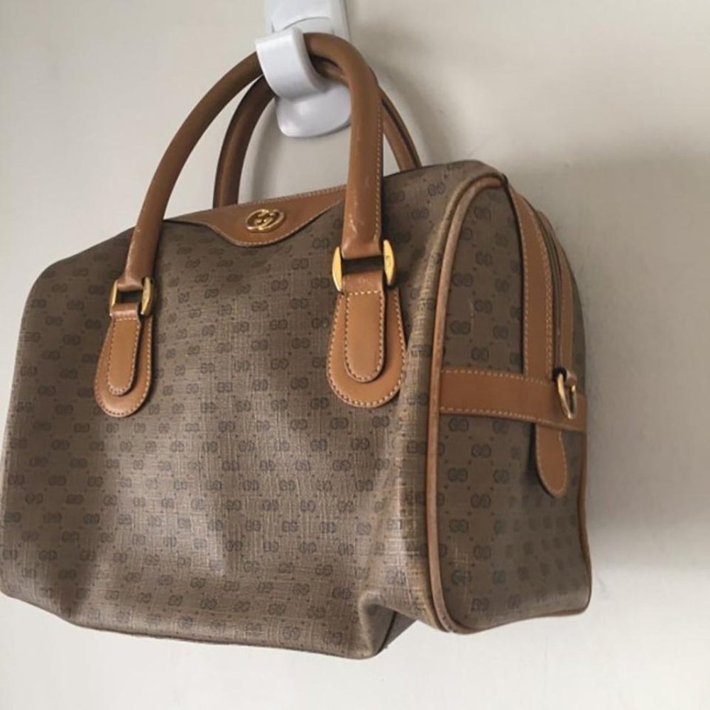 Gucci Boston Bag Monogrammed Vintage Brown Tote - Picture 4 of 7
